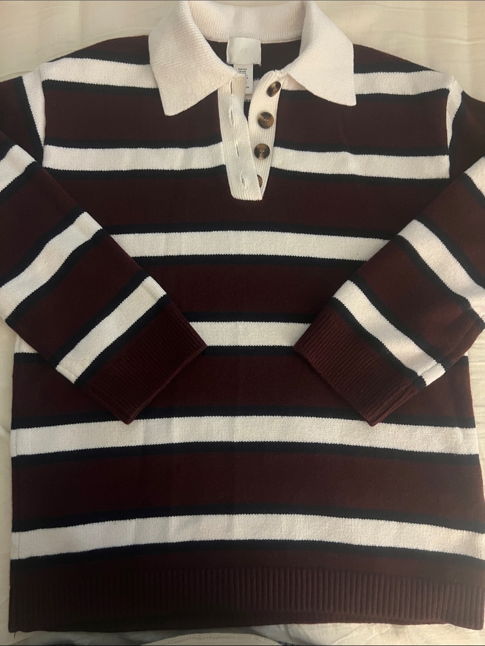 H&M Maroon, White & Black Striped Polo Sweater